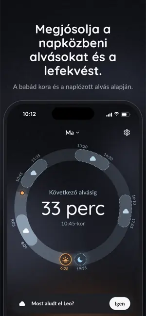 Megjósolja a napközbeni alvásokat és a lefekvést. A babád kora és a naplózott alvás alapján.